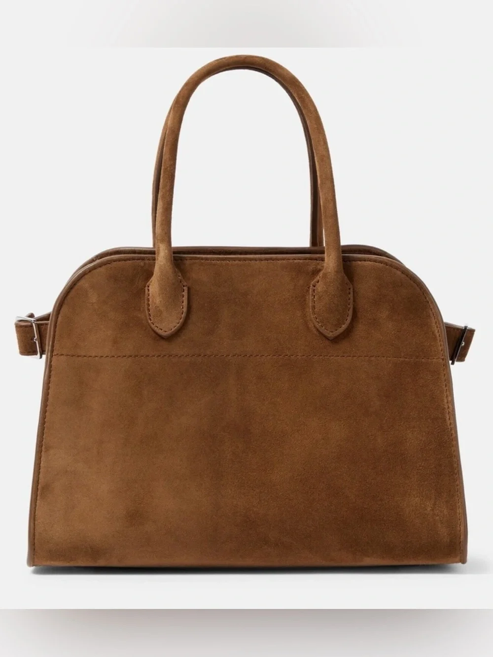 Woman’s Brown Faux-Suede Satchel Top-Handle Bag w/Buckle Accent & Magnet Closure